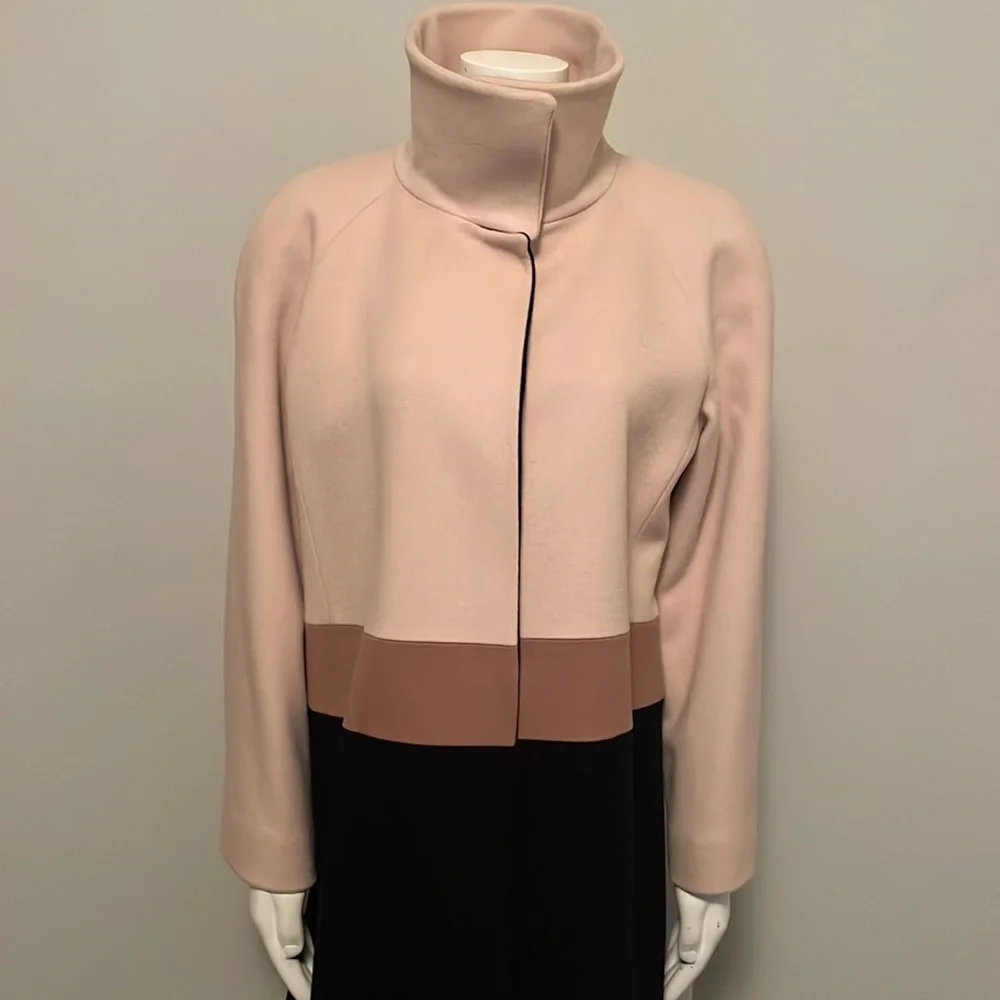 Fleurette Loro Piana Camel, Black and Tan Wool Car Coat Size 14 - Picture 5 of 12